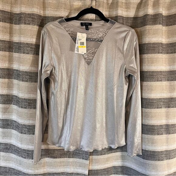 Jessica Simpson Metallic Long Sleeve Top‎ Size Medium - Picture 1 of 7
